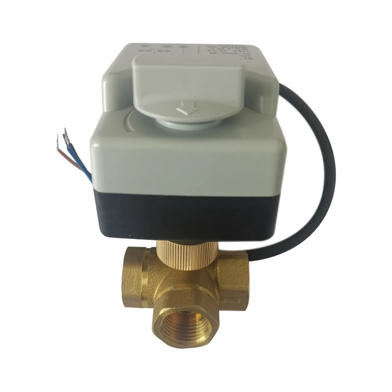 Air Conditioning Electric Actuator Ball Valve AC220V DN15 Three-Way Electric Ball Valve Three-Wire Two-Control