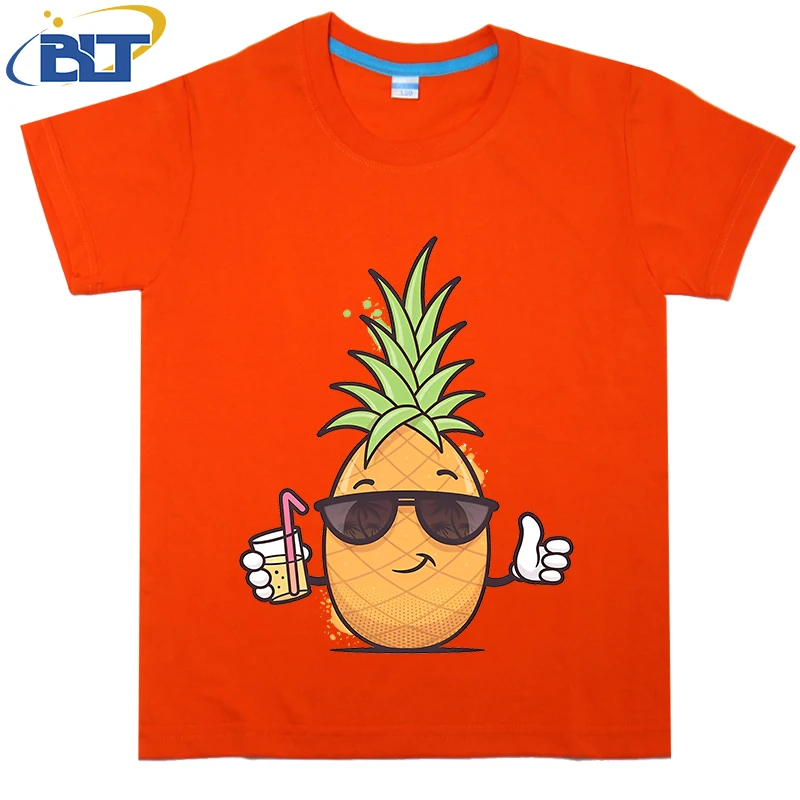 Cool Pineapple print kids T-shirt summer children's cotton short-sleeved casual tops for boys and girls