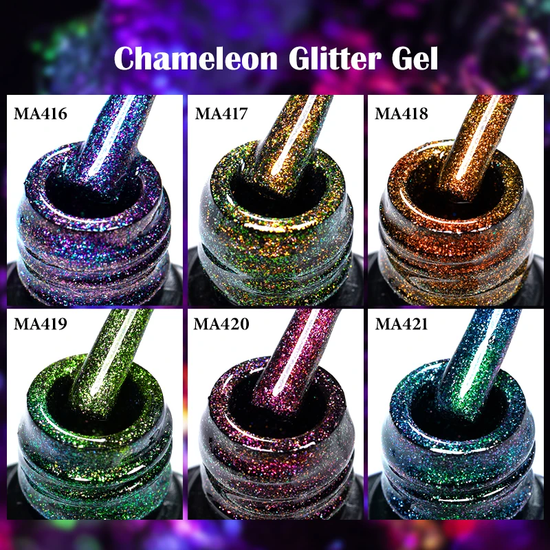 MEET ACROSS 7ml Chameleon Glitter Nail Gel Polish Semi Permanent DIY Nail Art UV/LED Painting Gel Polish For Nails Manicure DIY