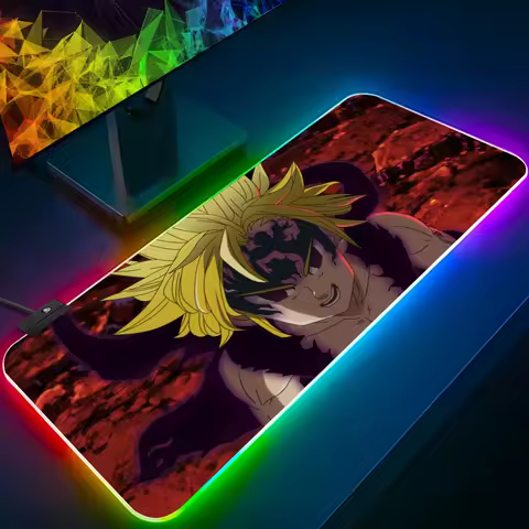 Cute Anime Seven Deadly Sins Meliodas RGB Pc Gamer Keyboard Mouse Pad Mousepad LED Glowing Mouse Mats Rubber Gaming
