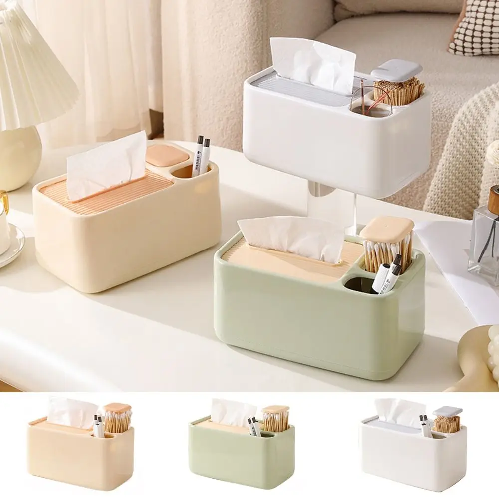 

Plastic Remote Control Storage Tissue Box Large Capacity Anti-slip Desktop Tissue Box Press Type Toothpick Storage Box