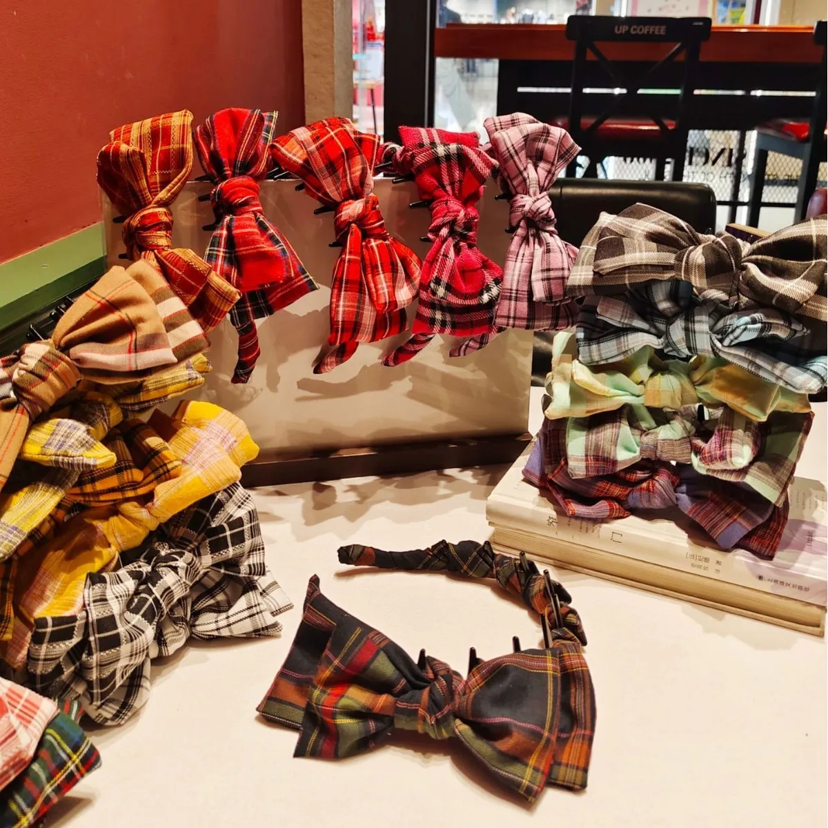 Korean Style Preppy Plaid Multi-layer Bow Hair Comb Headband - Trendy Student Hair Accessory