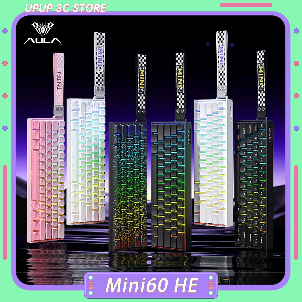 

AULA Mini60 HE Беспроводная клавиатура с магнитным переключателем RGB трехрежимная механическая клавиатура 8000 Гц 0,01 ммRT игровая клавиатура подарки для геймеров