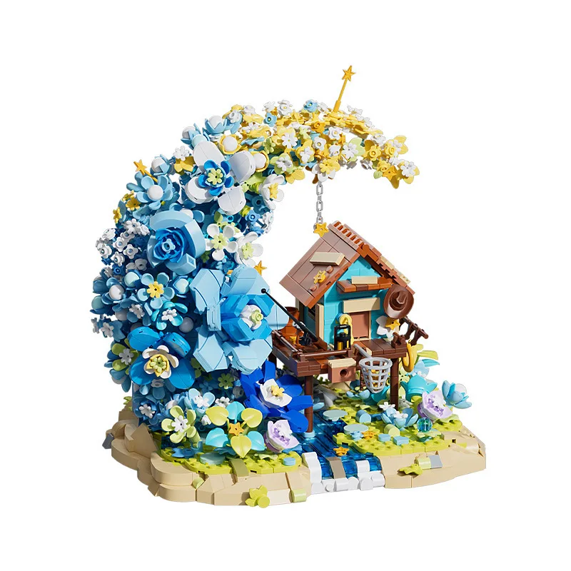Maison en bois de lune de fleur, maison de lune, blocs de construction d'assemblage de Villa, jouets, cadeaux, ornements de bureau créatifs