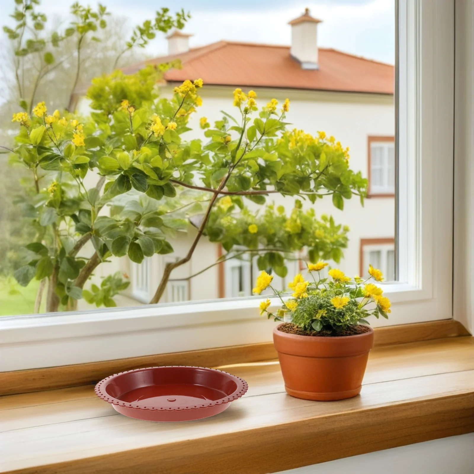 24 قطعة وعاء الزهور الصحن 4.5 بوصة مستديرة البني البلاستيك زارع صينية تسرب الصرف للنباتات الداخلية في الهواء الطلق قاعدة عصارية #5