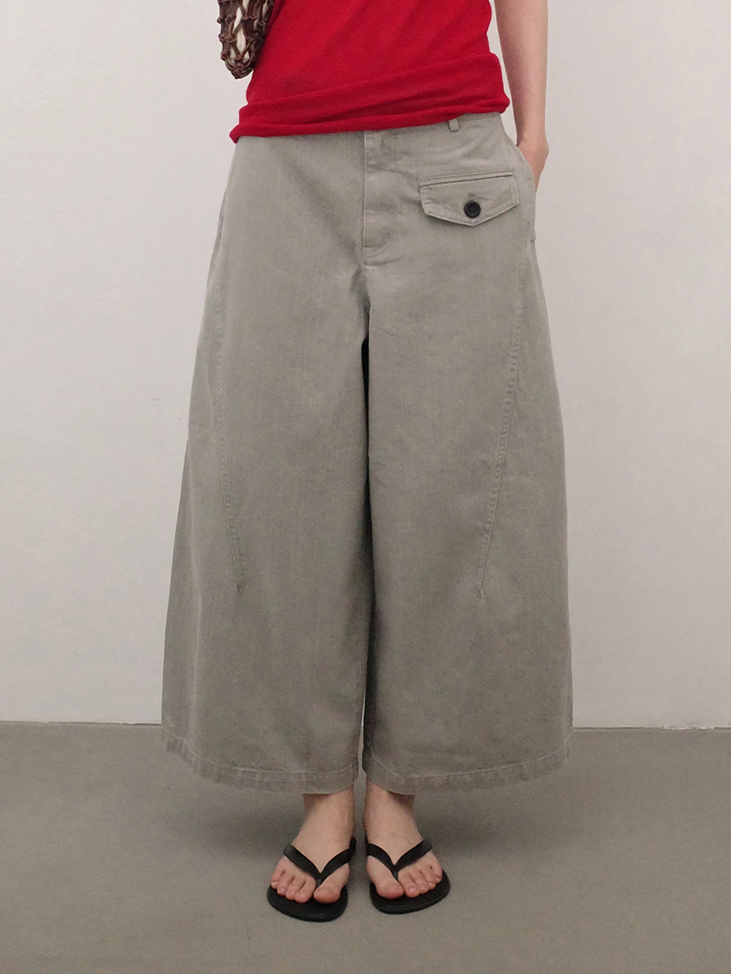 

Washed Cotton High Waist Casual Pants Women's Mid-Calf Length Loose Fit Straight Leg Pants Resistant to Deformation