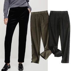 Maxdutti Office Lady Commuter Solid Corduroy Lounge Pants Women Fashion Straight Trousers