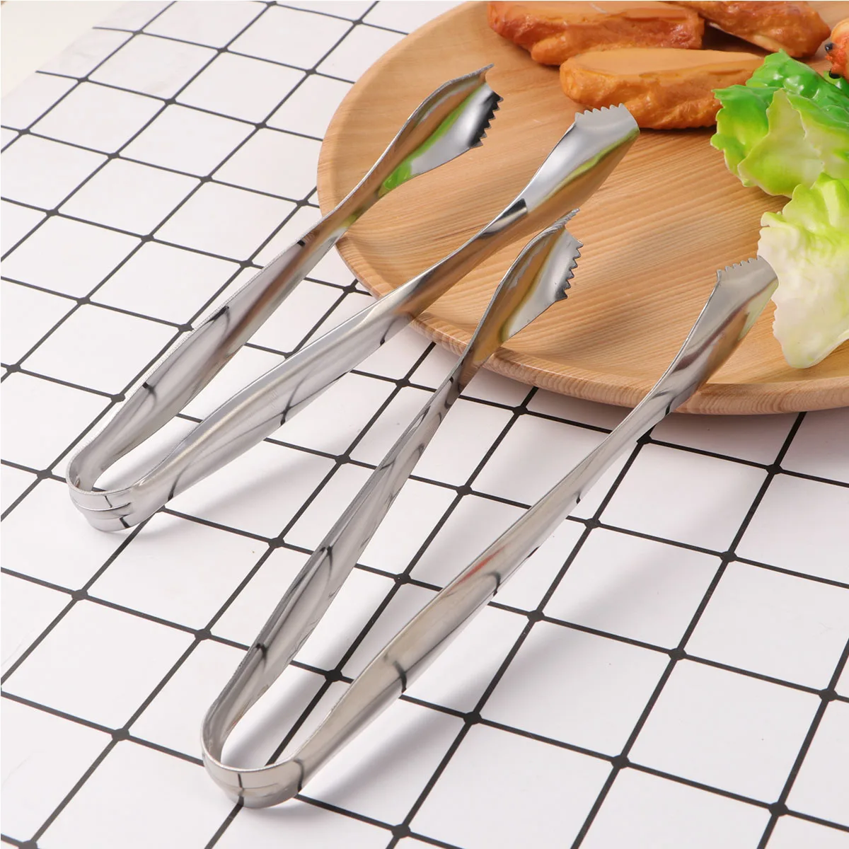 

2pcs Stainless Steel Food Tongs Mini Ice Cube Clip Sugar Tong Gear Edge Kitchen BBQ Party Serving Tool