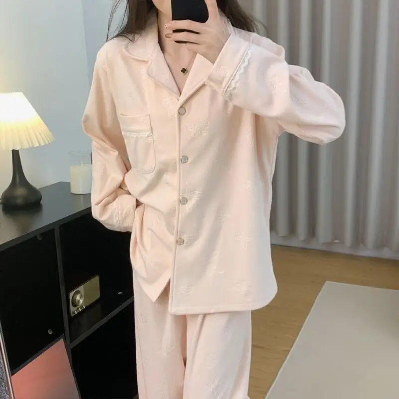 

The Spring and Autumn Annals Lady Pajama Set Minimalist Home Clothing Set Sweet Keep Warm Fashion Comfortable New Model