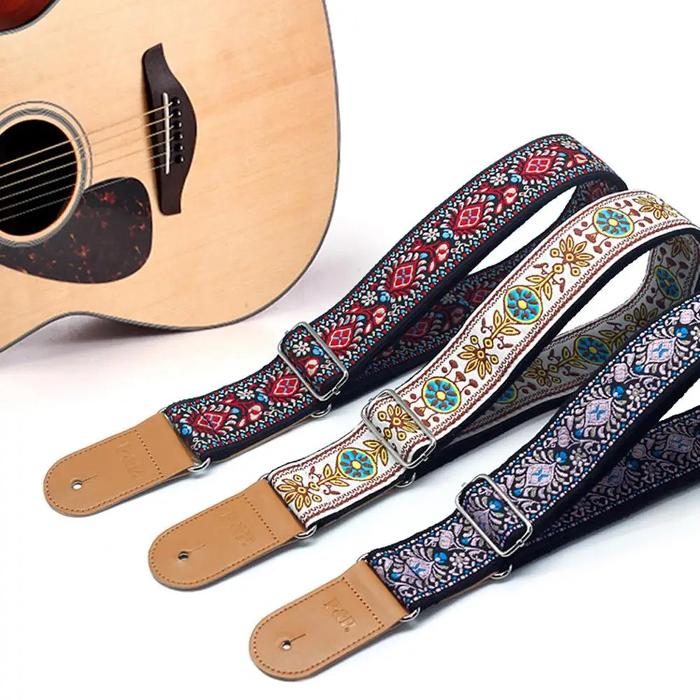 Adjustable Embroidered Cotton Guitar Strap Widening and Thickening Shoulder Band for Electric Acoustic Wooden Guitar Bass Belts