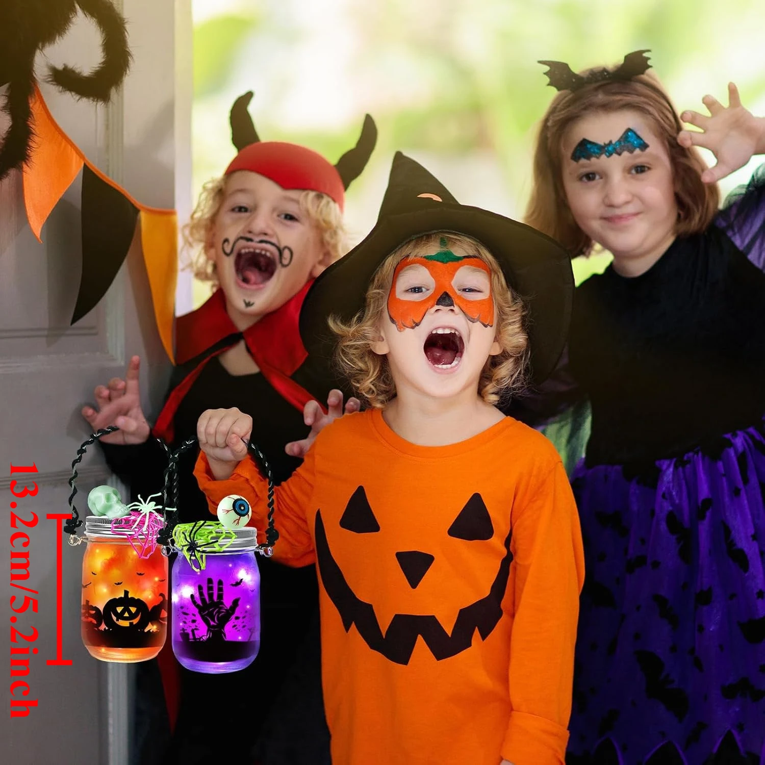 Halloween Craft Kit for Kids Glass Mason Jar with Accessories for DIY Lantern Jar Halloween Art & Craft Party Supplies Gift