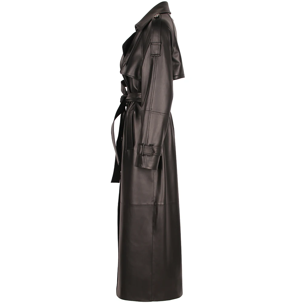 YOLOAgain Double Breasted Suede Jacket Coat Women Real Leather Trench Coat