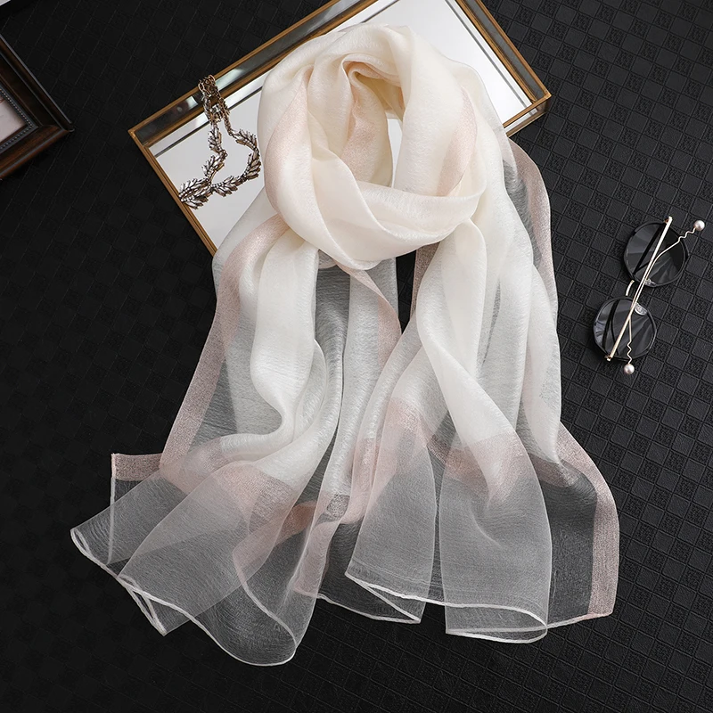 Luxury Brand 2023 Women Silk Scarf Thin Summer Lady Beach Shawl Scarves Muslim Fashion Foulard Female Hijab Headscarf