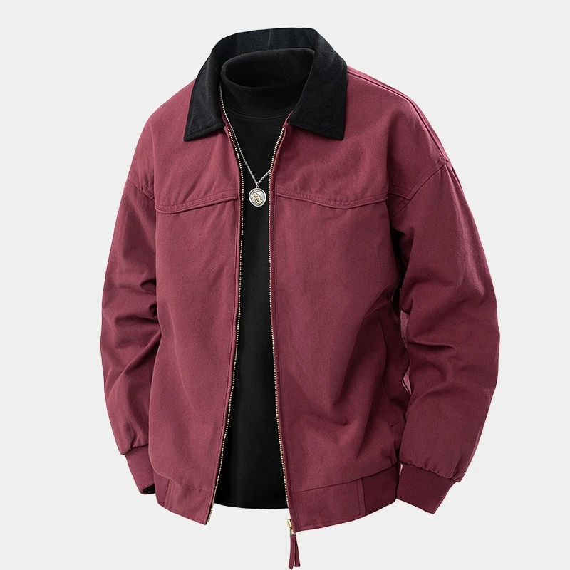 

American Sle Detroit Workwear Jaet Men's ort Flip Collar Workwear Coat Spring Autumn Stand Fit Youth Trend Polyester...