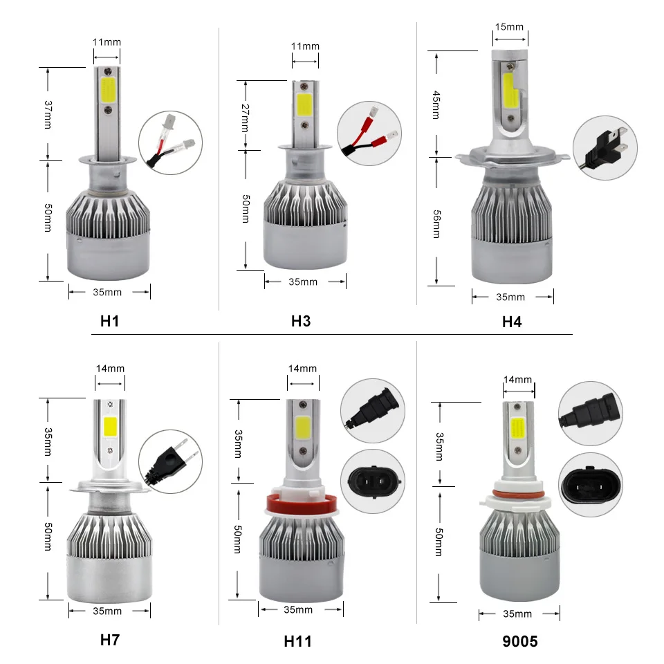 Direal C6 Car H7 Led H4 Headlights H1Bulbs H11 H3 H8 H9 880 HB3 9005 HB4 9006 H13 6500K 50W 12V Auto Headlamps fogs led bulbs