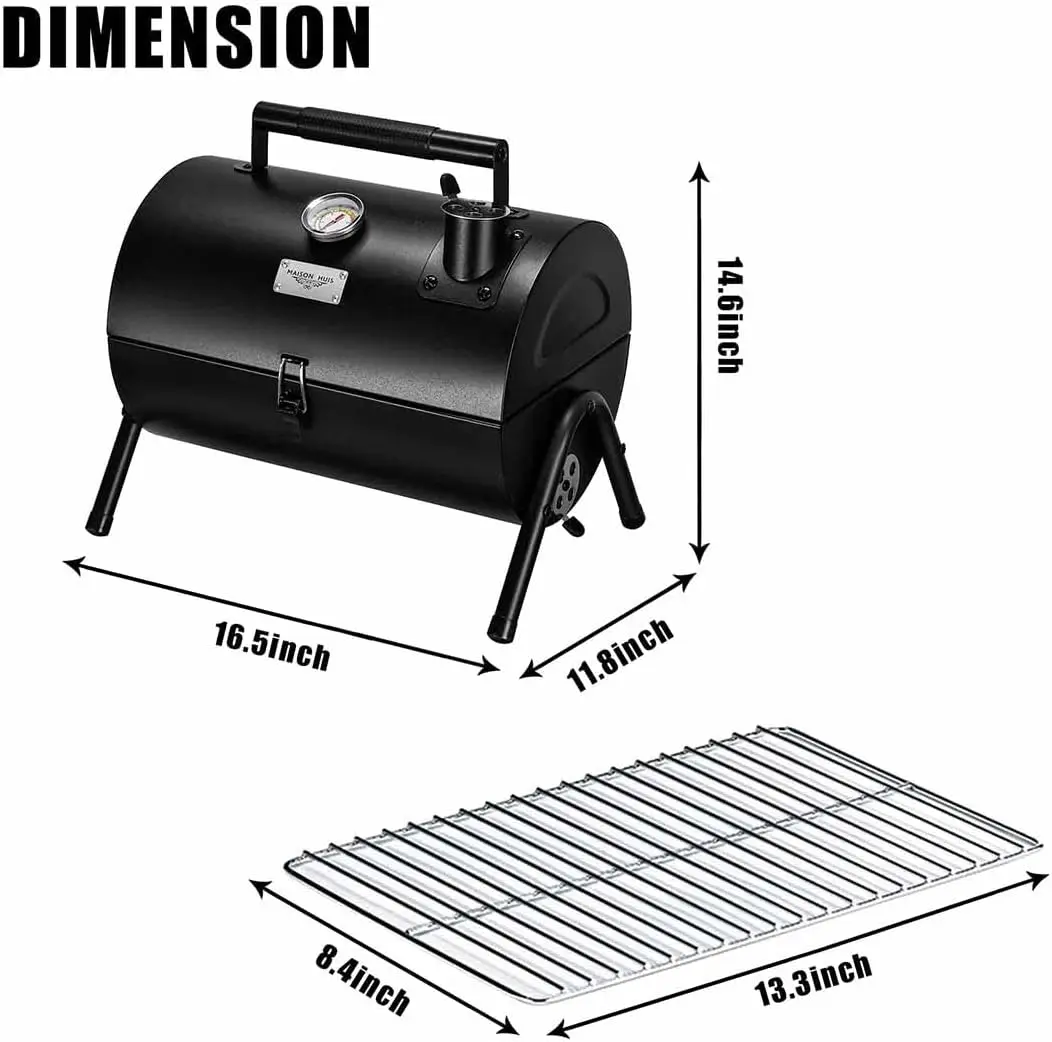 Adjustable Portable Charcoal Grill Multi-functional Metal Small BBQ Smoker for Outdoor Hiking Picnic(Black)