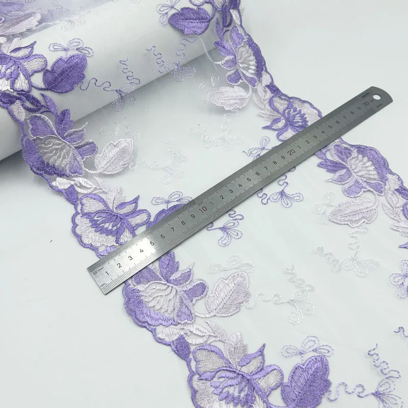 Purple Floral Embroidered Lace Fabric, Mesh Sewing Trimmings Supplies, Doll's Dress, Bra Garment Accessories, 20Yards