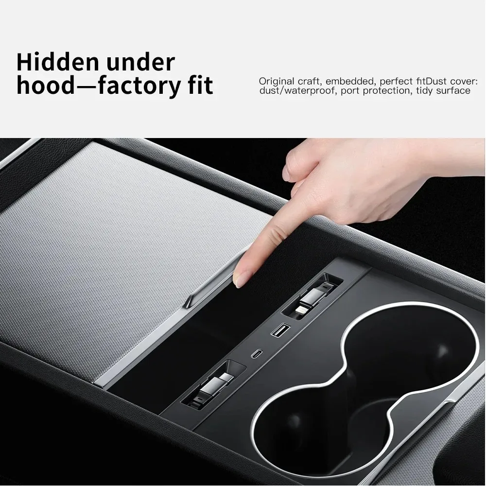 USB Hub Expansion Dock for Tesla Model 3 Highland/ Y Juniper /YL Hidden Center Console Charger Retractable Charging Cable