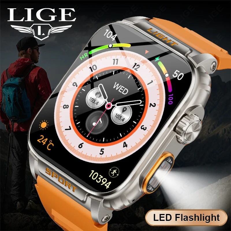 

LIGE 1.91-inch HD Screen Smartwatch Man Health Monitor Bluetooth Call IP68 Waterproof Outdoor Sport Flashlight Men Smart Watches