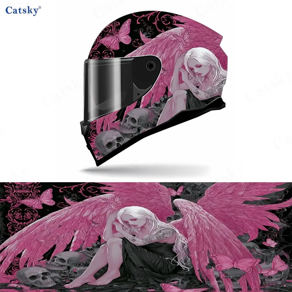 

Наклейки с розовыми крылатыми ангелами для мотоциклетных шлемов, изготовленные из прочного ПВХ, самоклеящиеся и водонепроницаемые, идеально подходят для гоночных шлемов.