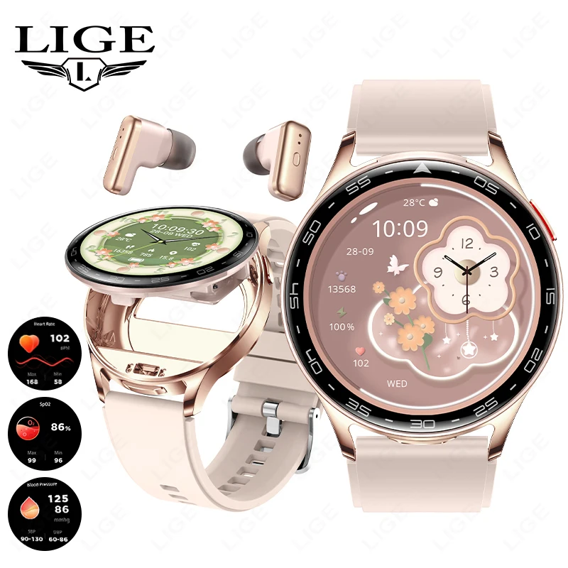 

LIGE новые TWS умные часы наушники 2 в 1, женские часы с наушниками, сильные звуковые эффекты, водонепроницаемые женские умные часы для любителей музыки