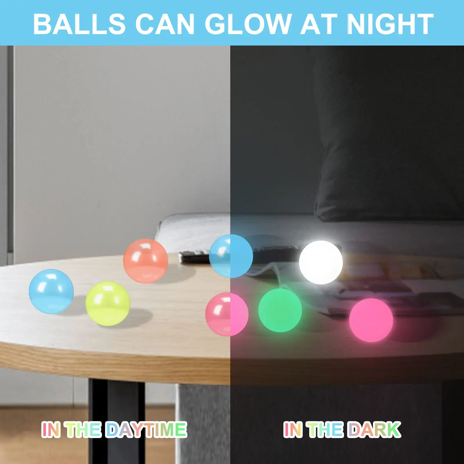 Glowing Sticky Balls Elastic Squishy Balls Glow in Dark Ceiling Balls for Children\'s Parties Stress Balls for Stress Anxiety