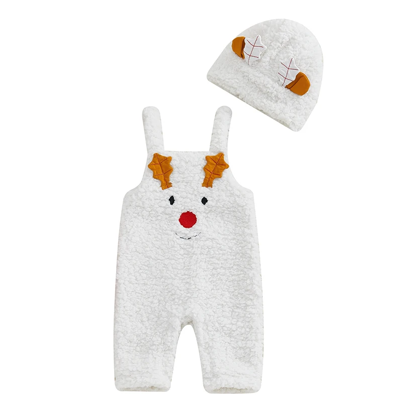 Pudcoco Infant Baby Girls Boys Christmas Romper Set, Sleeve Cartoon Elk Furry Jumpsuit with Hat Winter Clothes 0-18M