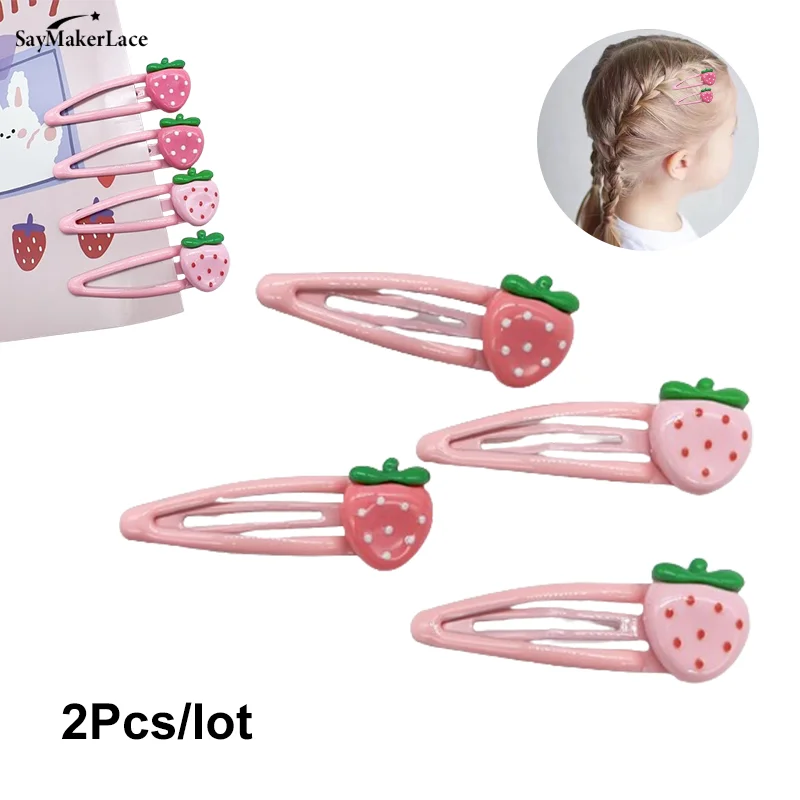 New Cute Sweet Strawberry Hairpin Lovely Pink Hair Clips Women Girls Bangs Clips BB Snap Clip Hair Accessories