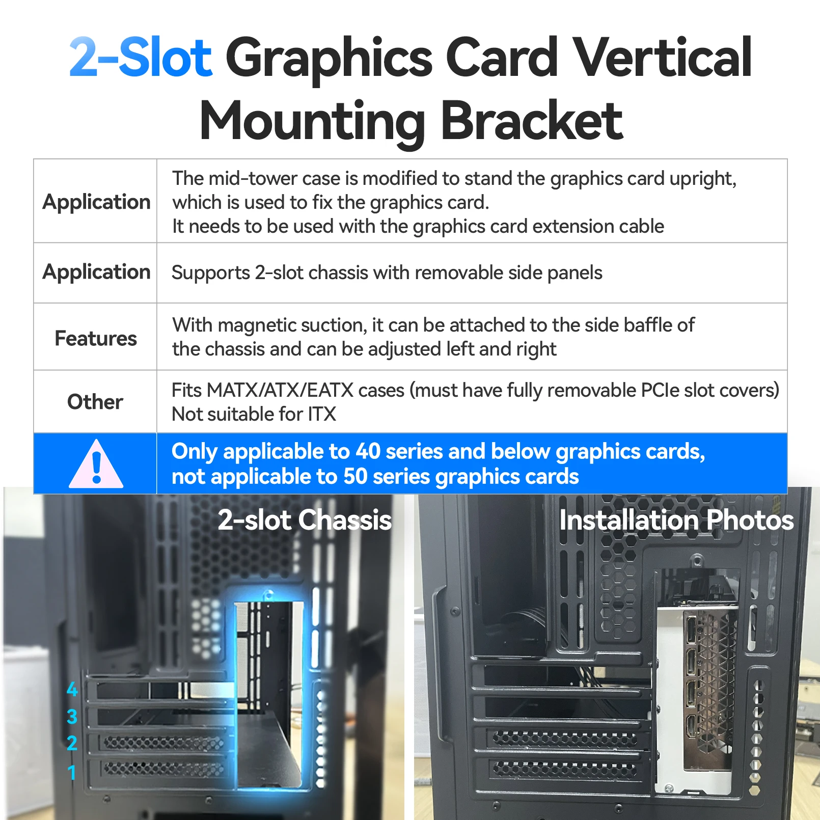 دعامة تثبيت لبطاقة الرسومات العمودية JEYI 2/3 فتحة من الألومنيوم GPU متوافقة مع كابلات تمديد PCIe 3.0/4.0/5.0 #5