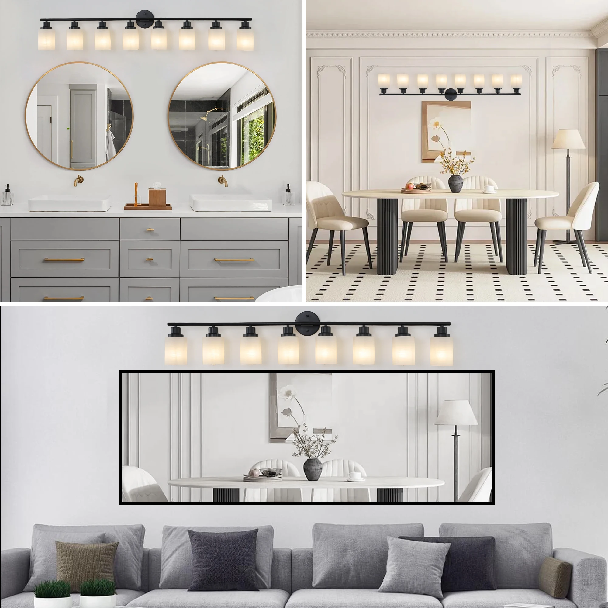8 Lights 50'' LED BLACK Modern Vanity Light for Bathroom Mirror Wall Lamp Fixture (Bulb NOT