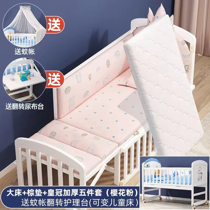 Sidecar Baby Bed: European Style, Solid Wood, Multifunctional Cradle, and Mobile.