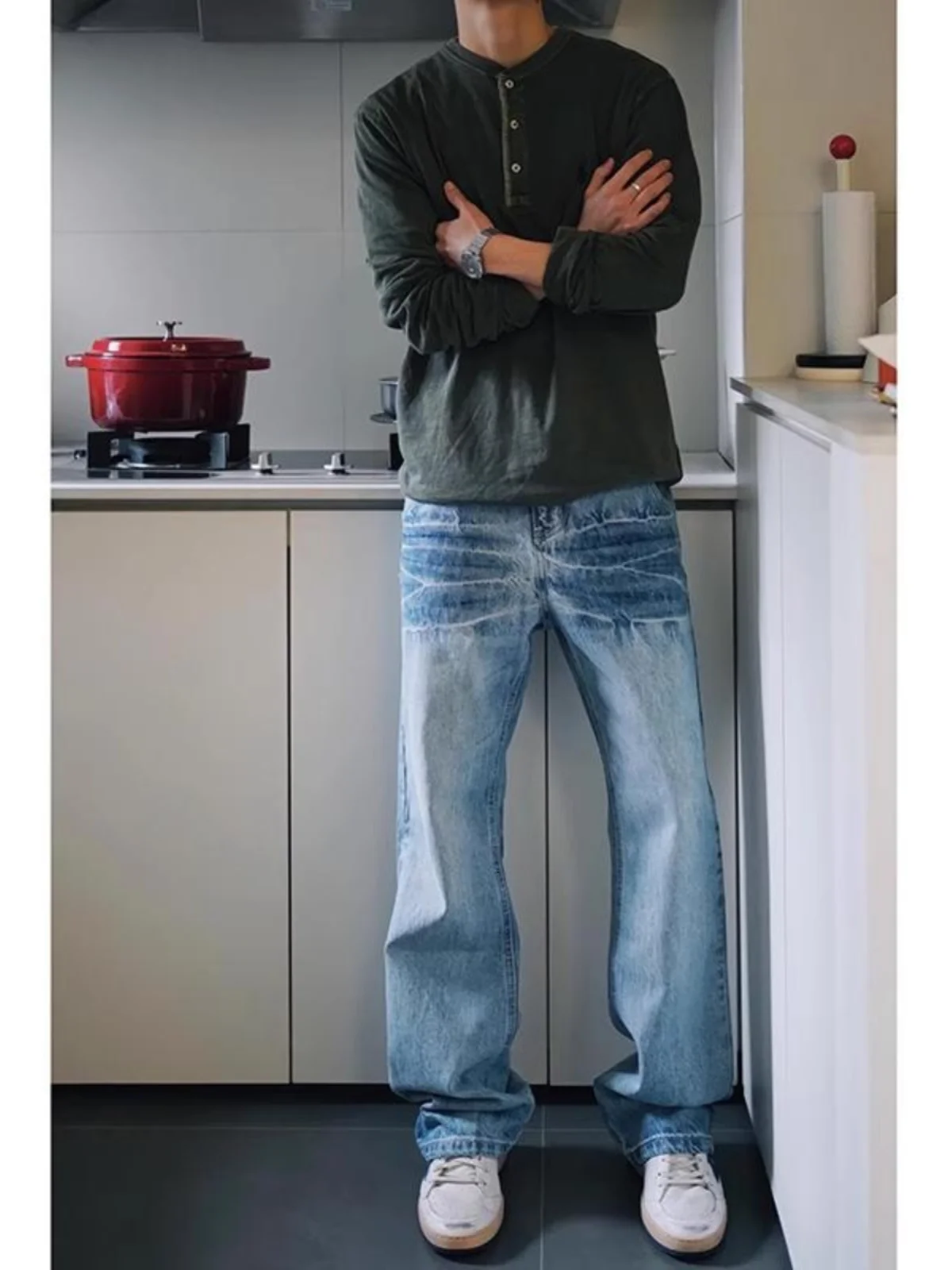 

Blue Lightning Pattern Flared Jeans Men's Spring Autumn American High Street Knife Cleanfit Dungarees Straight Leg Pants