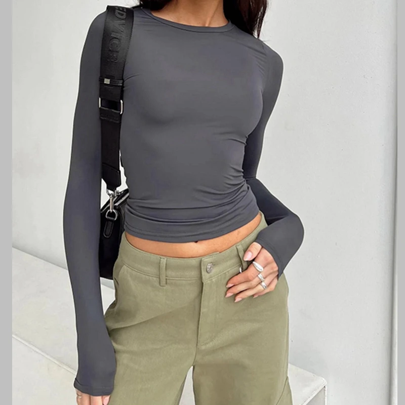 

Woman Clothing Long Sleeve T-shirt Slim Fit Tops Female O-Neck Close-fitting Tee Shirt Street Wear 2025 Comfortable New fashion