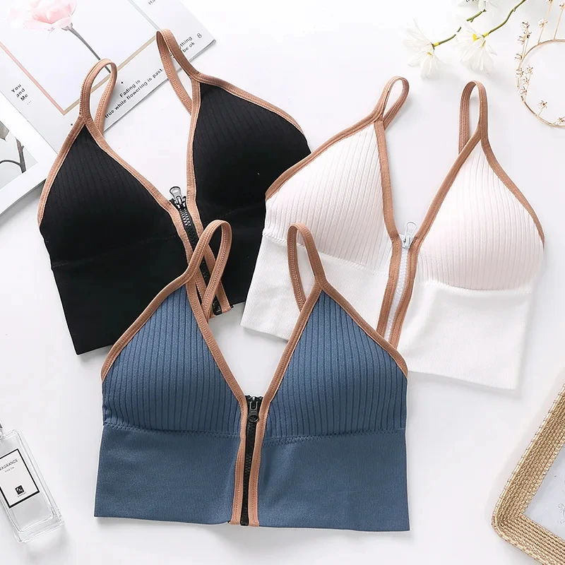 Seamless Sports Tank Top Wireless Underwear Padded Bra Bralette Vest Women Ziper Fly Cotton with Padded Sexy Lingerie Bras Tube