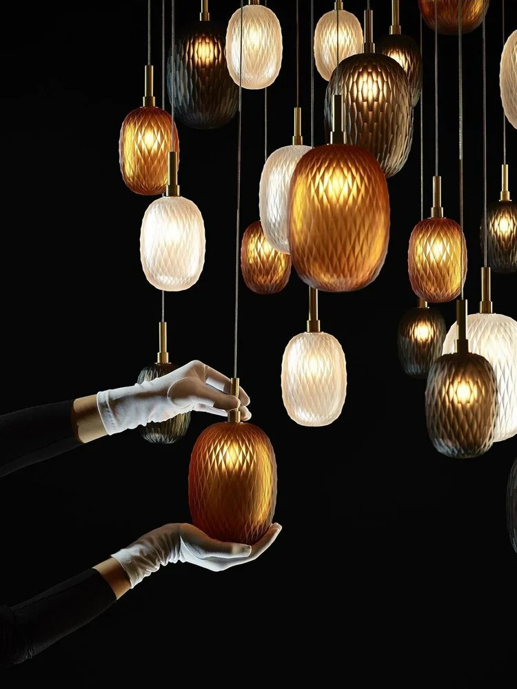 Nordic LED Chandelier New Amber Smoke Glass Pendant Lights Modern Dining Room Bedroom Living Room Chandeliers Luxury G4 Lighting view 6