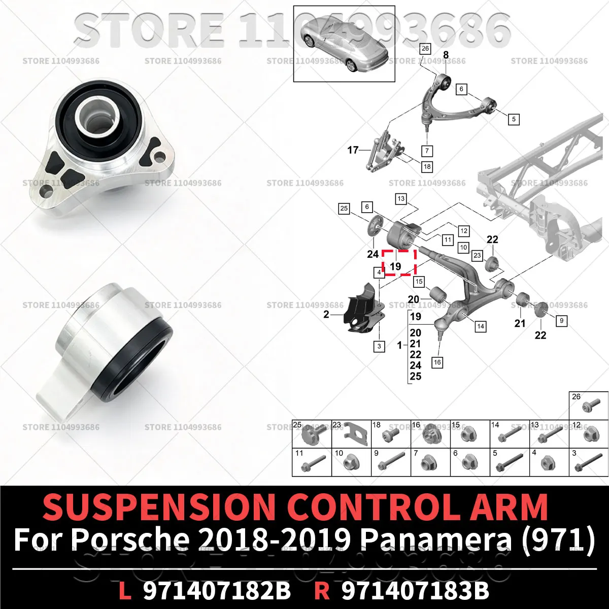 For Porsche 2018 2019 Panamera 971 Front Suspension Control Arm Rubber Bushings OEM 971407182B 971407183B 971407183C 971407182C