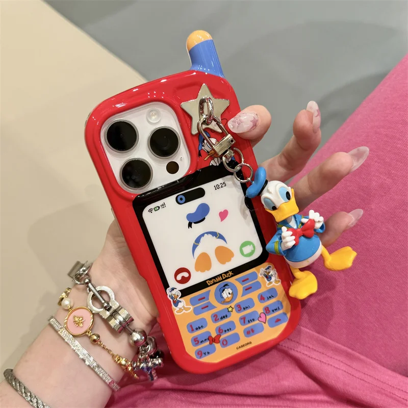 

Retro Cute Mobile phone cartoon Funny Donald Duck phone Case Fot iPhone 12 13 14 15 16 Pro Max Disneys Donald Duck Doll Pendant
