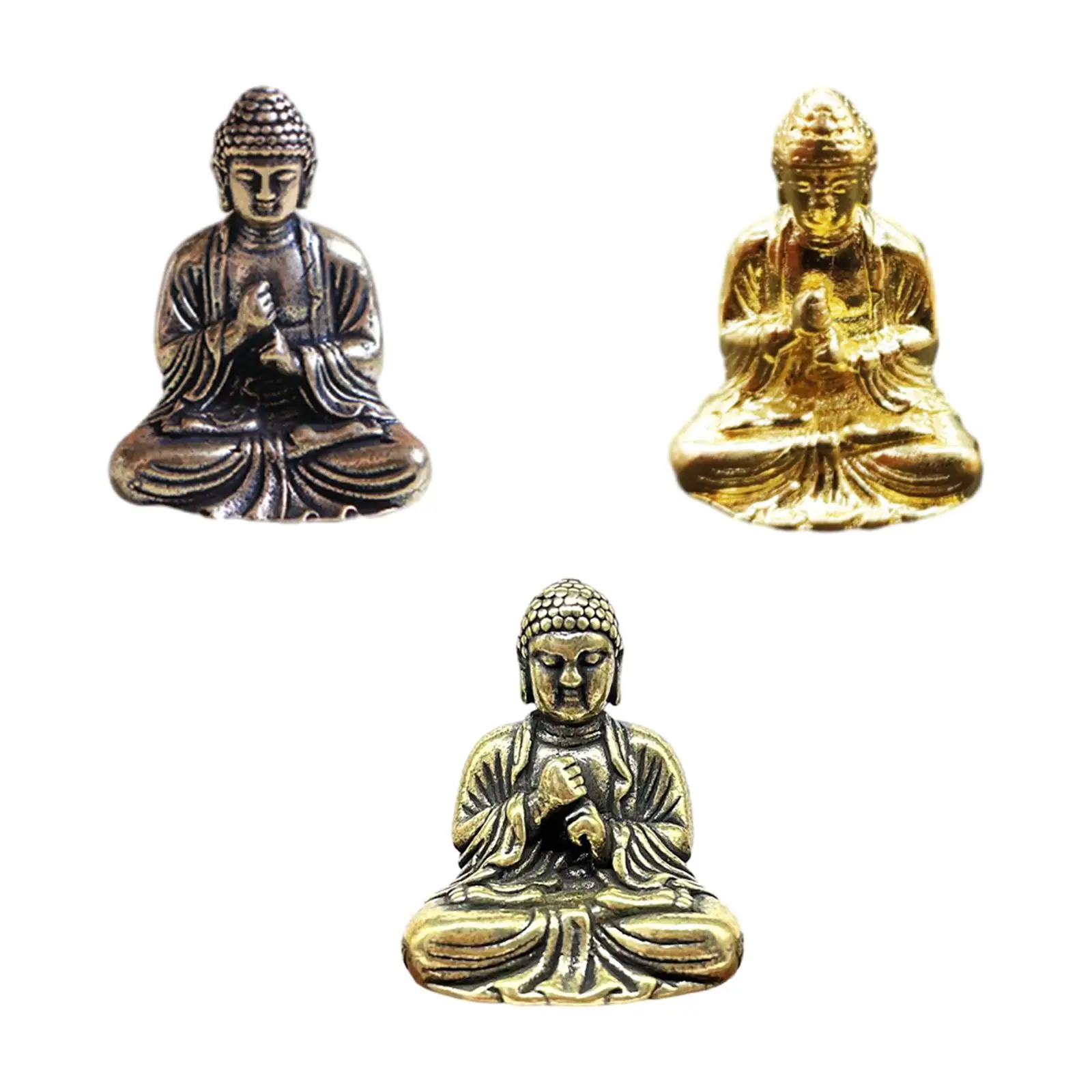 Small Brass Buddha Sitting Figurine Desktop Decoration Souvenir Tea Pet Miniature for Bedroom, Home or Office Decor Accessory