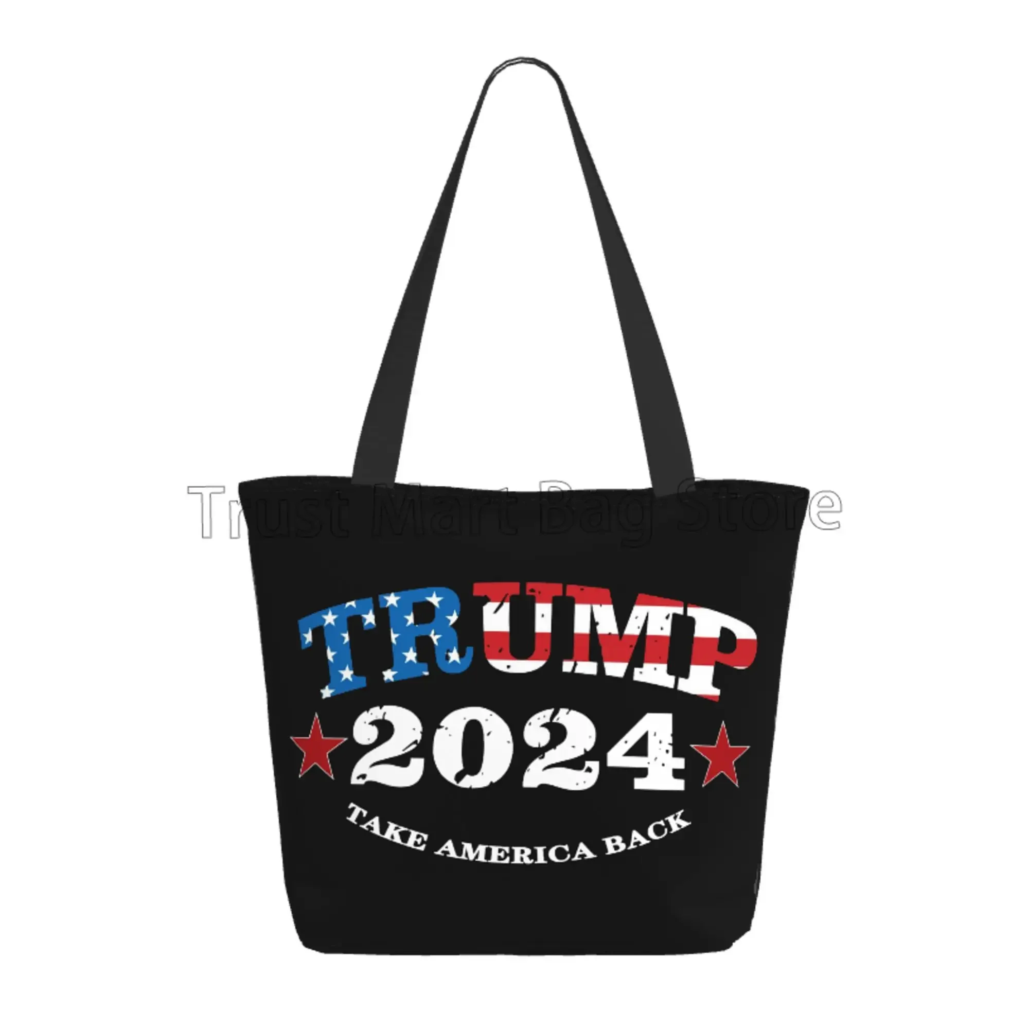 Trump 2024 Make America Great Again Print Large Canvas Tote Bag Women Shoulder Bag Ladies Handbags Reusable Shopping Grocery Bag