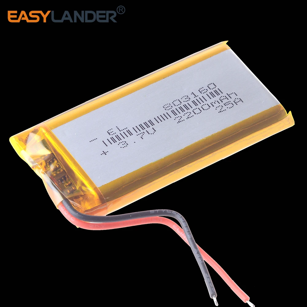 Silicone Wires 803160  3.7V 2200mAh Polymer Lithium LiPo Rechargeable Battery Lipo Batteries