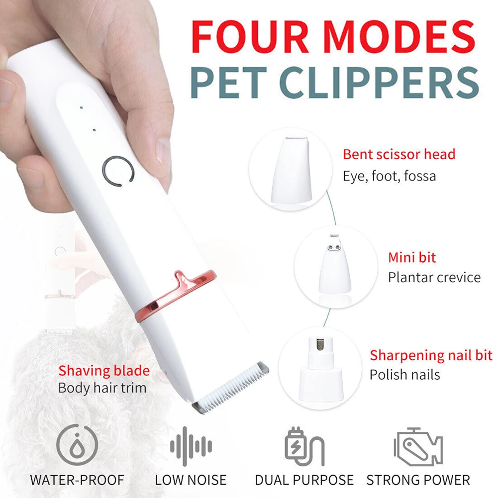 4-in-1 Pet Hair Trimmer with 4 Blades Grooming Clipper Nail Grinder Paw Shaver Low Noise Durable Pet Trimmer