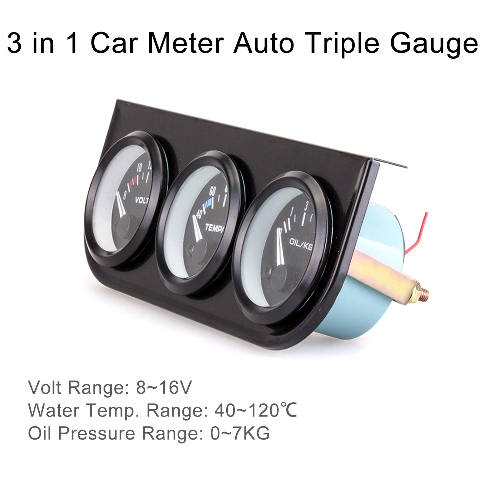 Triple Gauge Kit 2-inch(52mm) 3-in-1 Volt Meter Water Temperature Meter Oil Pressure Meter Universal for 12V Cars