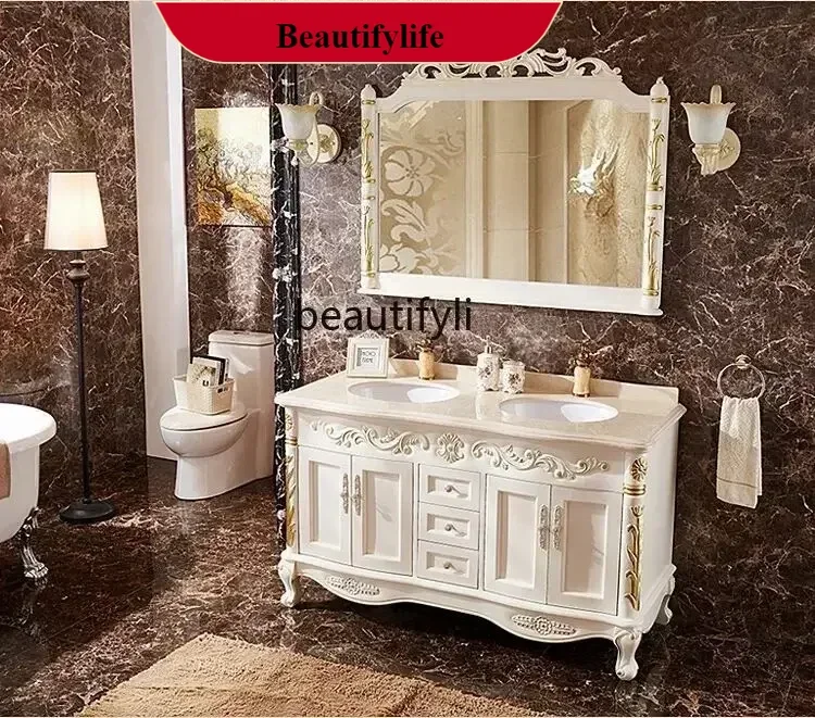 

A185 Customized European Bathroom Cabinet Washbasin Combination Oak Solid Wood Floor Painted Hand Painted Washstand