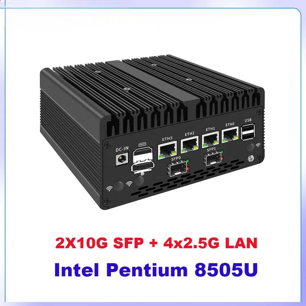 Solid Firewall Appliance 12th Gen Intel Pentium Gold 8505 Mini PC 10G/1G SFP 4*2.5G RJ45 LAN 2*DDR5 NVMe Proxmox ESXi Server