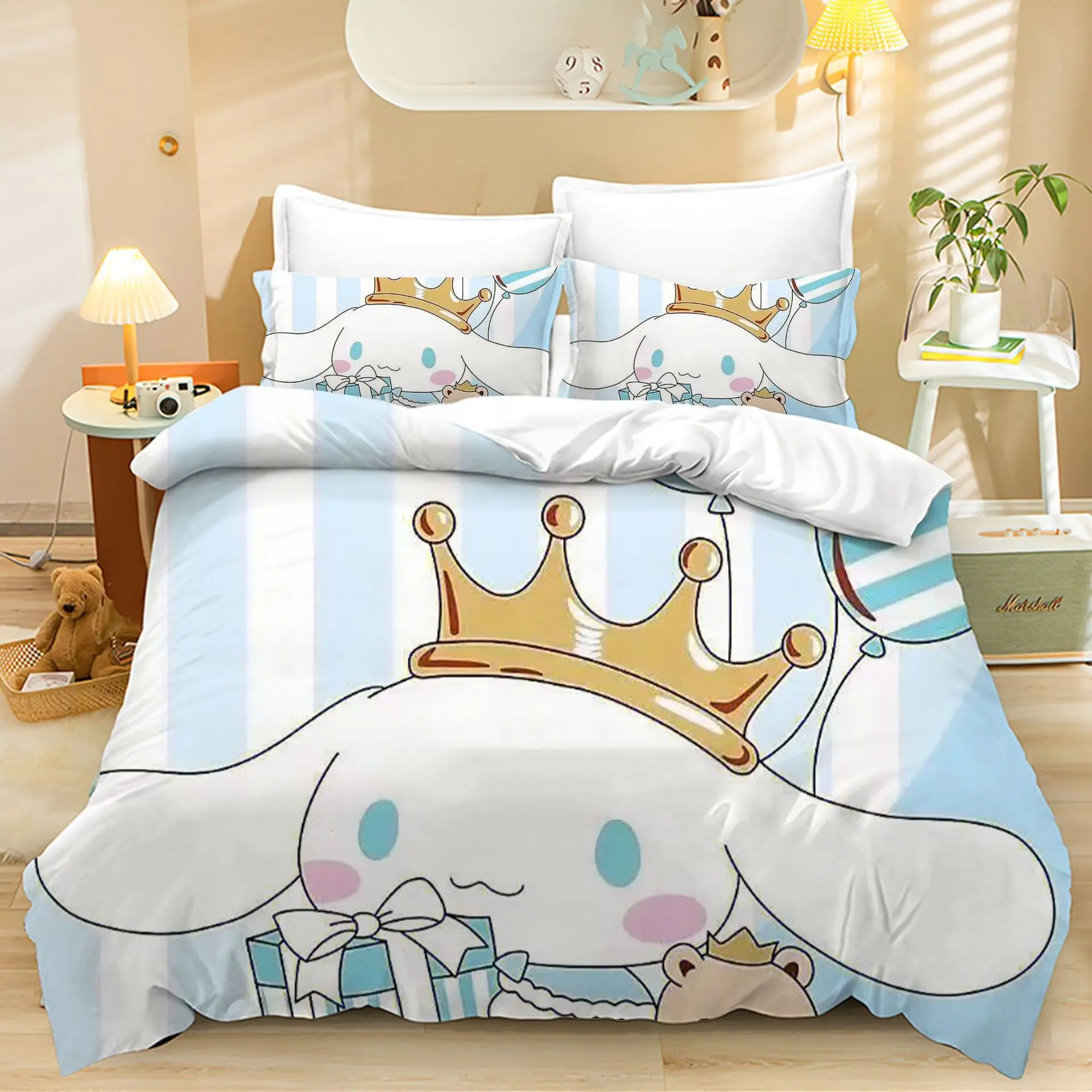 Imagem -05 - Conjuntos de Cama Cinnamoroll para Crianças e Adultos Edredão Capa de Cama Capa de Edredão Fronha Decoração dos Desenhos Animados Tamanho 23 Pcs