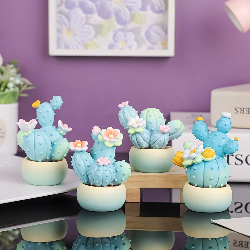 

Artificial Cactus Decor, Resin Mini Potted Plant for Home & Car Decoration