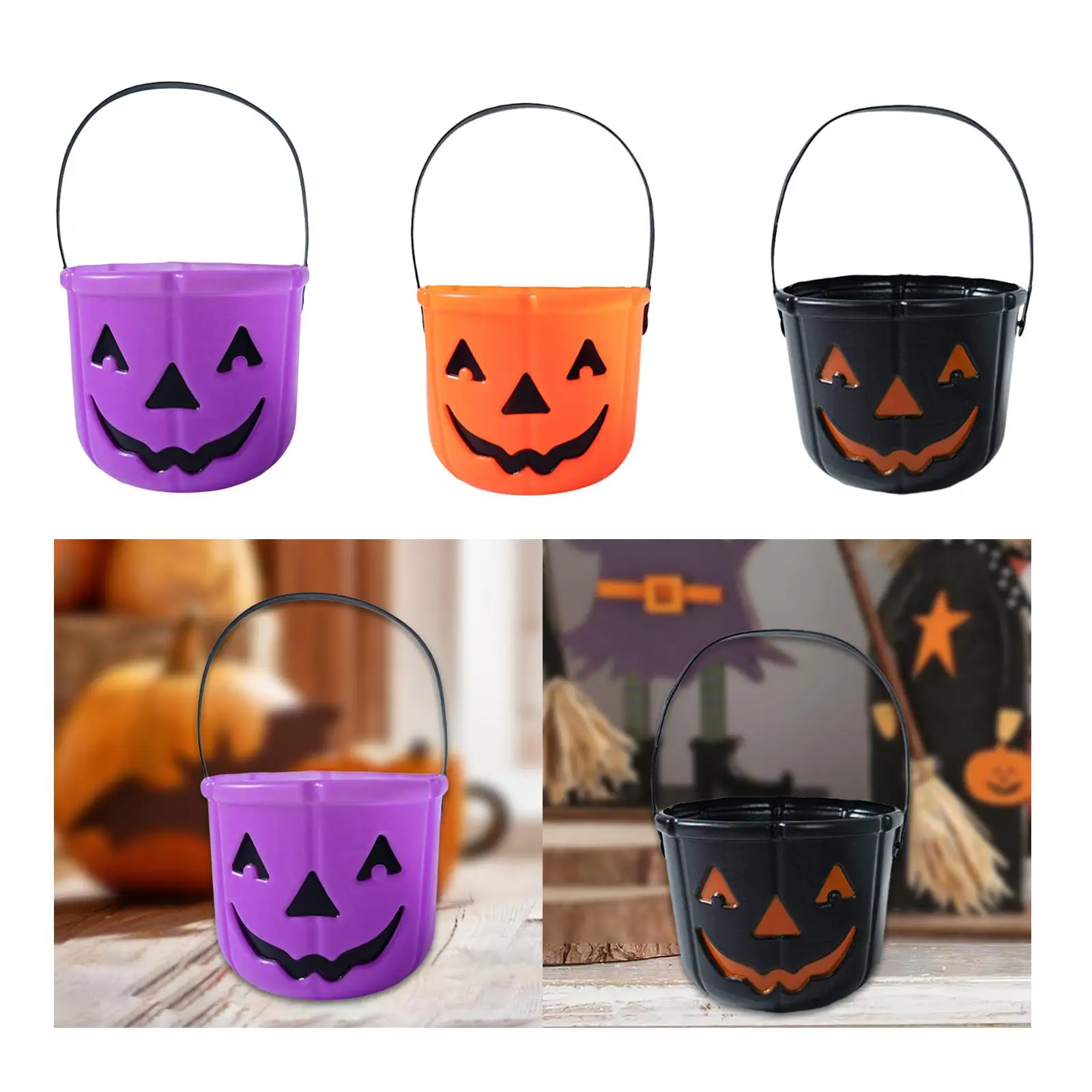 Cubo para truco o trato de Halloween, contenedor portátil reutilizable ligero para niños, suministros para fiestas, cubo para dulces, decoración de Halloween