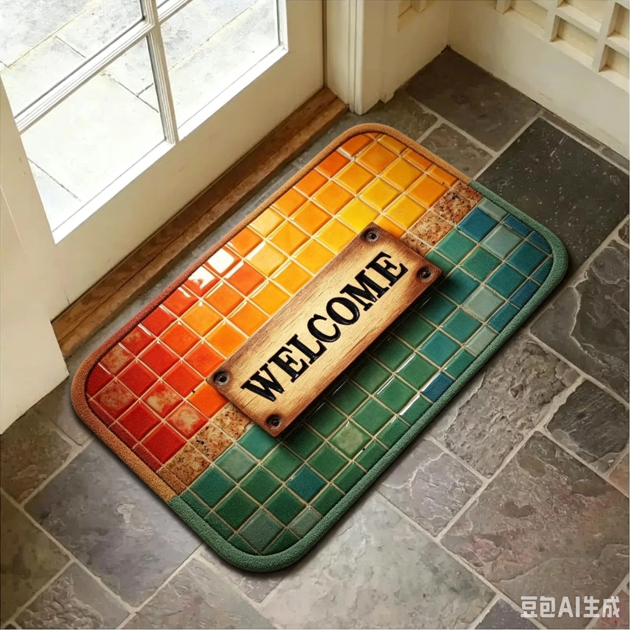 Welcome Sign Printed Anti Slip Dust Trapping Doormat Brick Pattern Floor Rug for Front Door Entrance Indoor Home Decor Mat