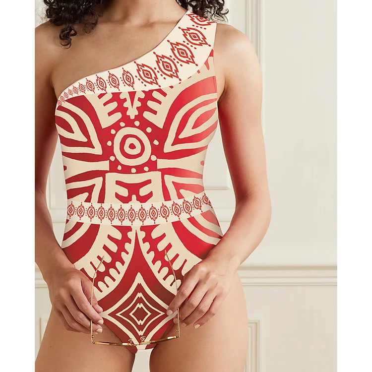 Women Swimsuits One Piece Abstract Patterned Fitting Swimsuit with Beach Pants