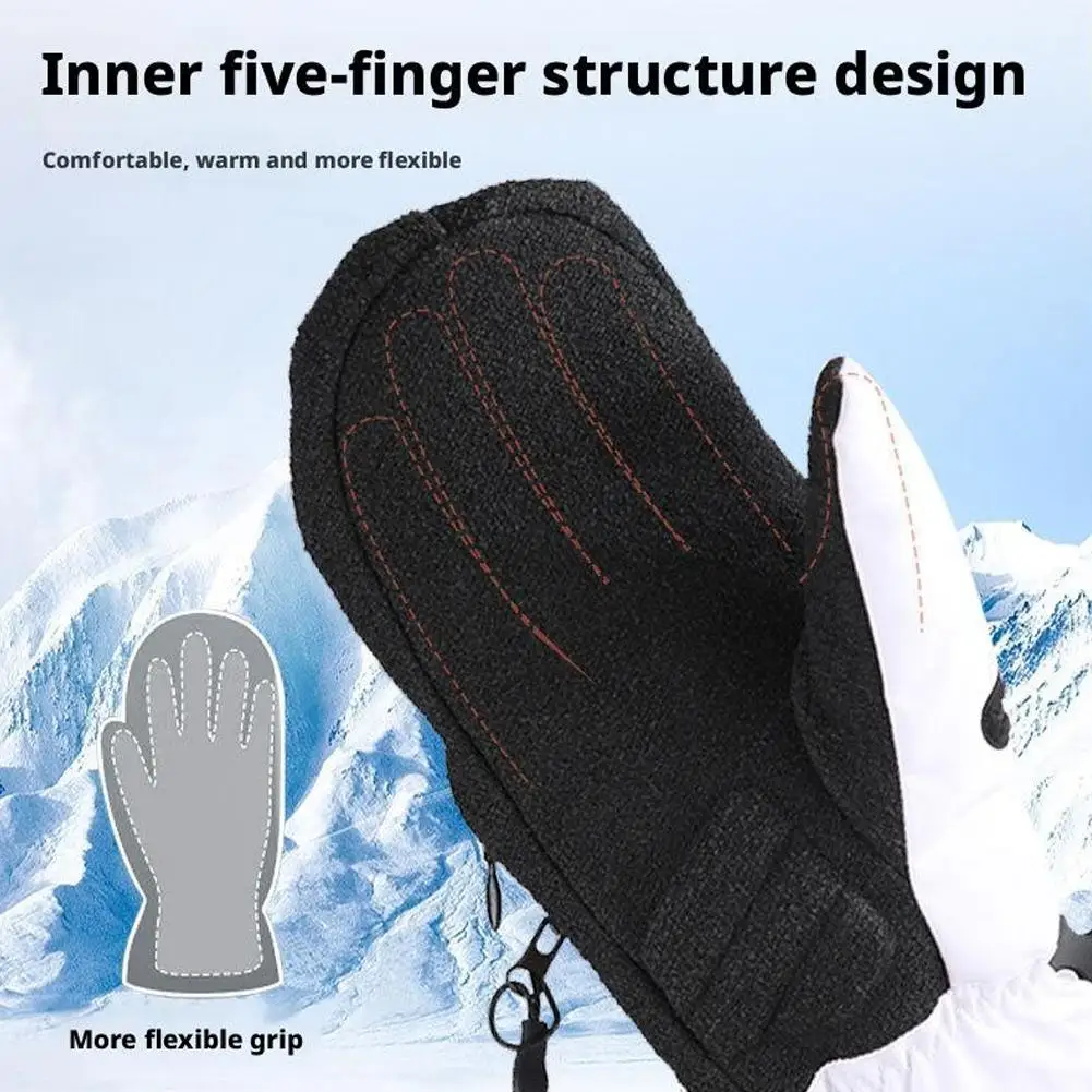 

Single Board Kevlar Ski Gloves Resistant Mat Men Women Thermal Snow Glove Mittens with Built-in Wrist Guard Knob button